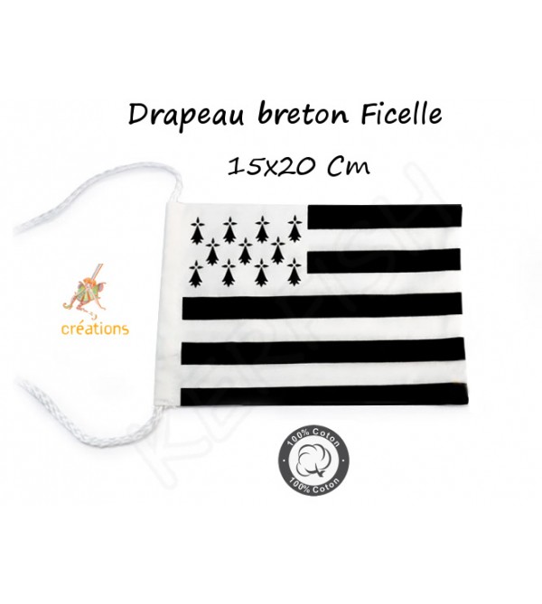 Drapeau breton ficelle coton 15x20 Gwenn ha du