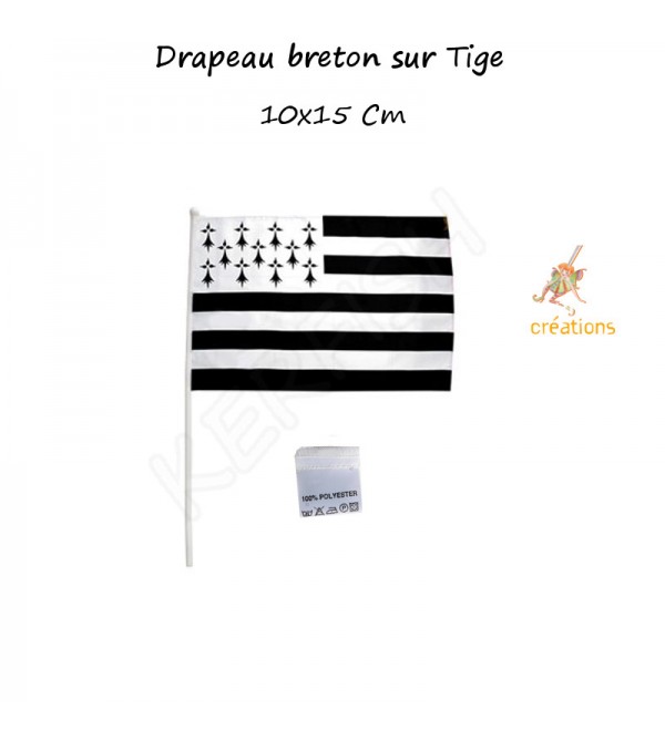 Drapeau breton sur tige polyester 10x15 Gwenn ha du