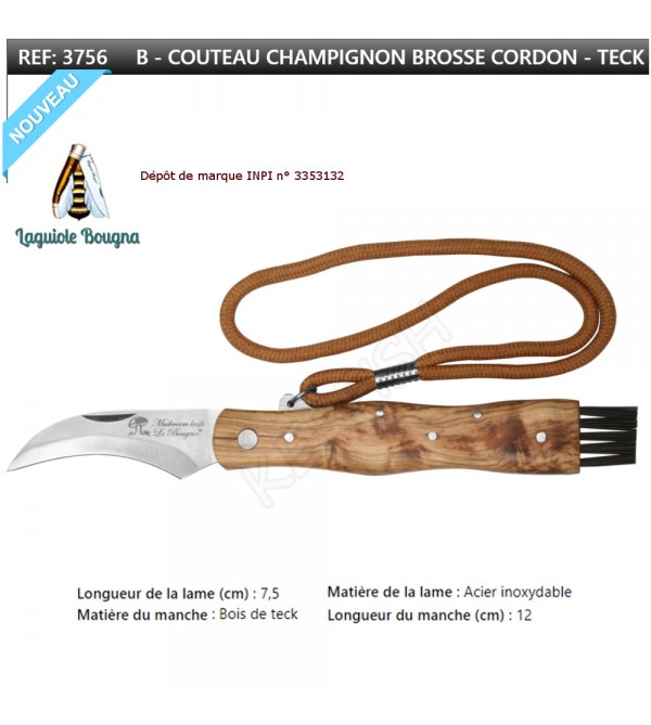 Couteau champignons N° 3756 brosse teck Laguiole BOUGNA