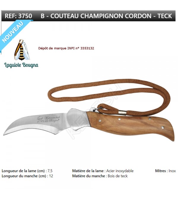 Couteau champignons n° 3750 cordon teck Laguiole BOUGNA